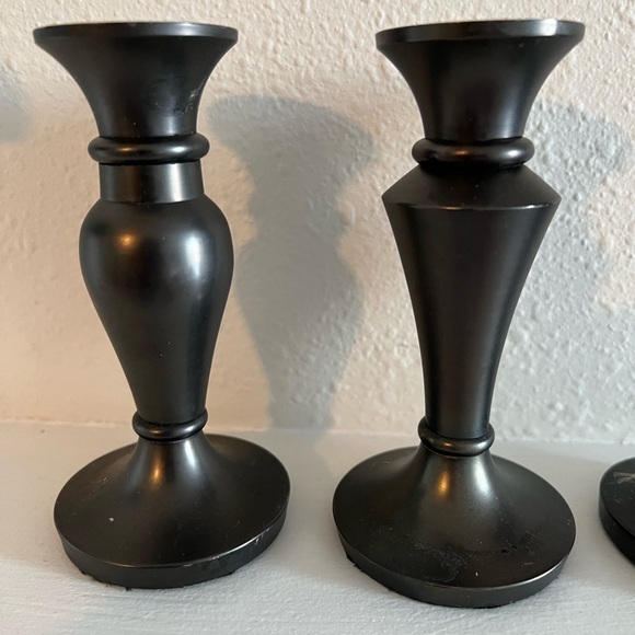 Set of 3 Restoration Hardware 5.5" Candlestick Candle Holders Silver/Black - Picture 7 of 10